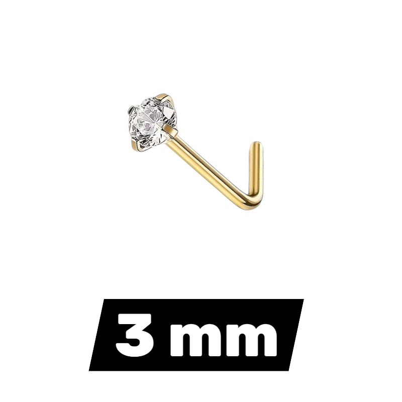 Neuspiercing Transparante Zirkonia 3mm Goudkleurig – Gebogen Staafje Staal