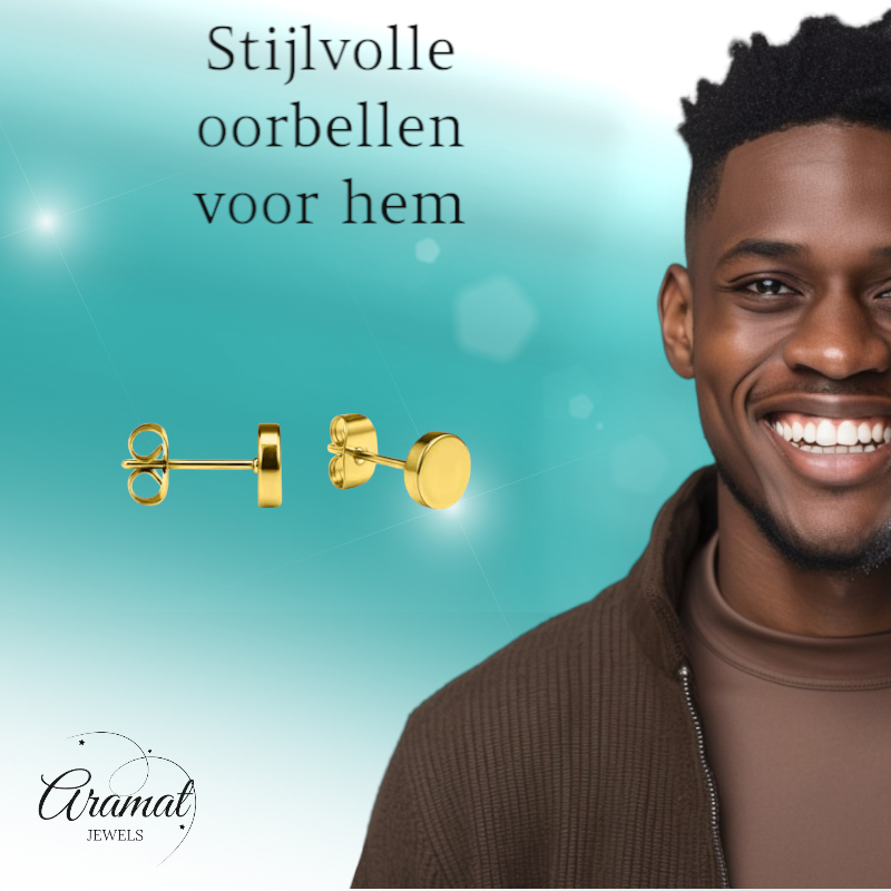 Gold-colored Round Ear Studs Stainless Steel 5mm