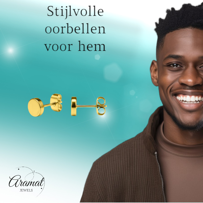 Gold-colored Round Ear Studs Stainless Steel 6mm