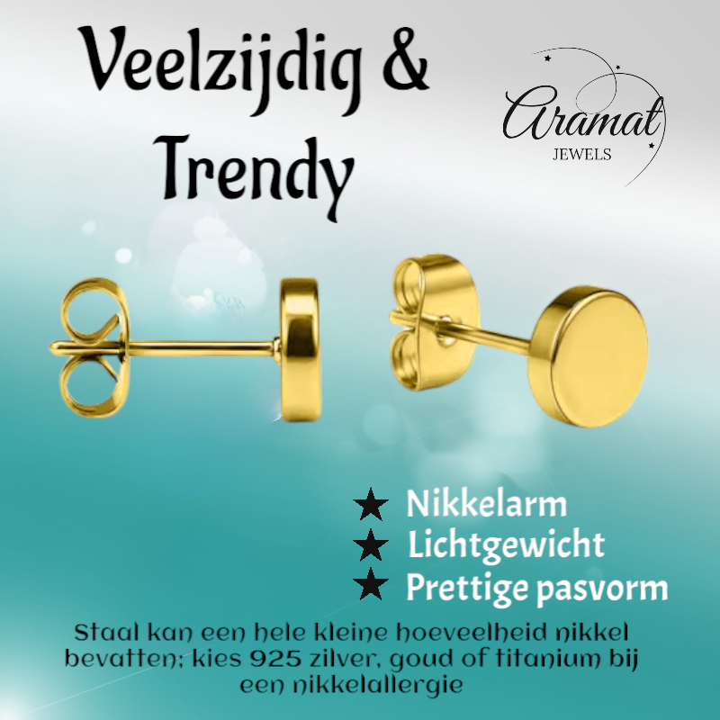 Gold-colored Round Ear Studs Stainless Steel 6mm