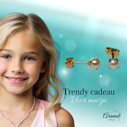 Boucles d'oreilles en acier doré et perles de 5 mm