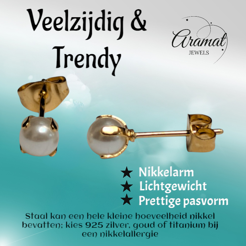 Boucles d'oreilles en acier doré et perles de 5 mm