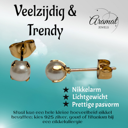 Boucles d'oreilles en acier doré et perles de 5 mm