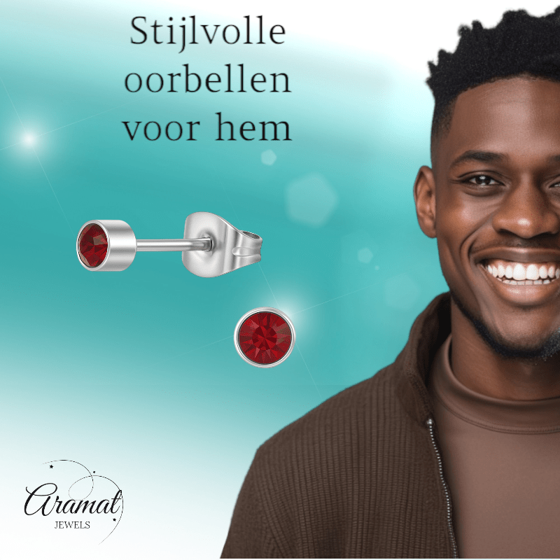 Granaatrood kristal oorstekers – 4mm zilver RVS - Aramat Jewels - Oorbellen - cadeautip