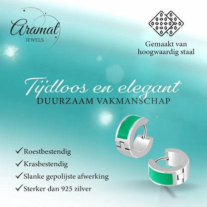 Boucles d'oreilles enfant - Acier émaillé rayé vert argenté (10 mm) 