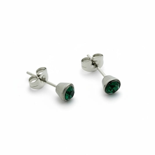 Green Crystal Steel Earrings