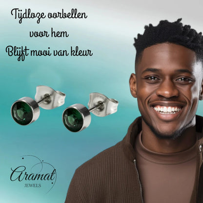 Boucles d'oreilles puces – Acier Cristal Vert foncé Argent (5 mm) 