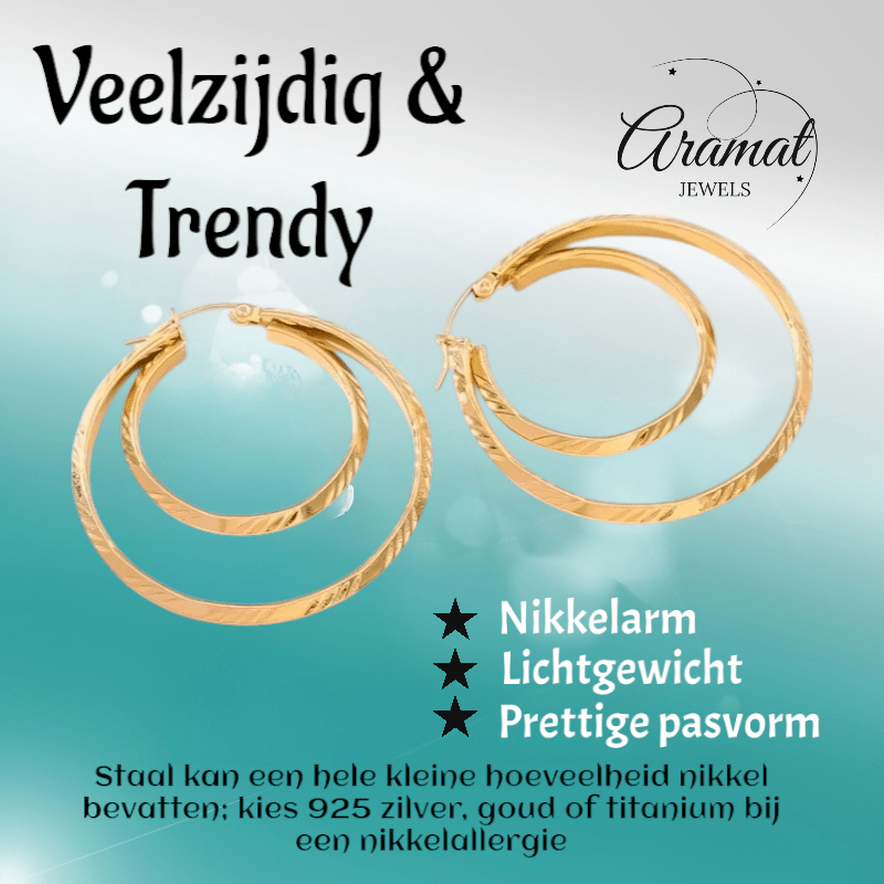 Grote 2 - in - 1 oorringen – 45 mm - goudkleurig RVS - oor6402 - 65010 - Oorringen kopen# - 45mm - alles - cadeau