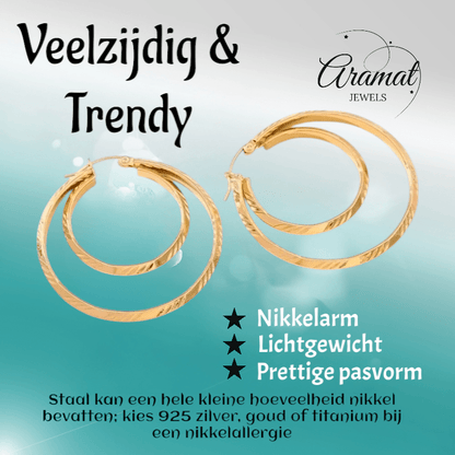 Grote 2 - in - 1 oorringen – 45 mm - goudkleurig RVS - oor6402 - 65010 - Oorringen kopen# - 45mm - alles - cadeau