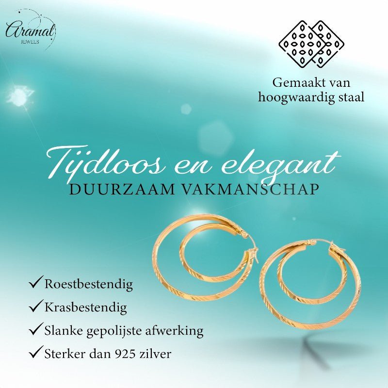 Grote 2 - in - 1 oorringen – 45 mm - goudkleurig RVS - oor6402 - 65010 - Oorringen kopen# - 45mm - alles - cadeau