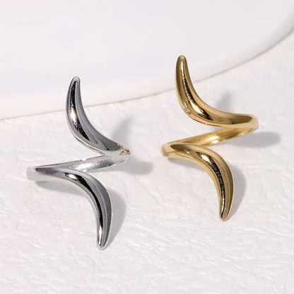 Grote Brede One Size Ring RVS met Lijnen Design (32 mm) - Aramat Jewels - Ringen - cadeautip