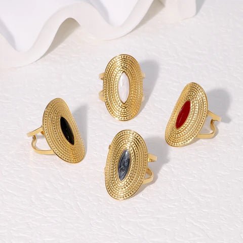 Grote Verstelbare RVS Ring Ovaal met Emaille - 28 mm - Aramat Jewels - Ringen - cadeautip