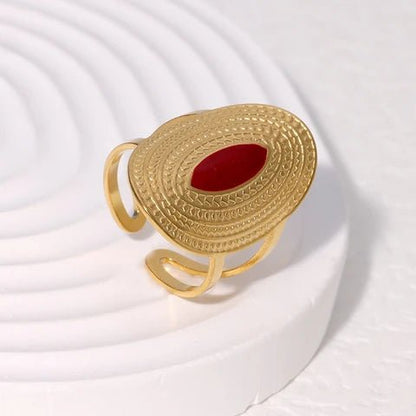 Grote Verstelbare RVS Ring Ovaal met Emaille - 28 mm - Aramat Jewels - Ringen - cadeautip