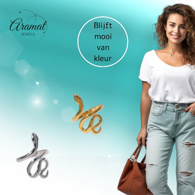 Grote Verstelbare Slangenring van RVS - 28mm Statement Ring - Aramat Jewels - Ringen - cadeautip
