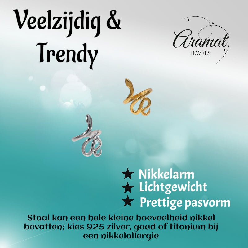 Grote Verstelbare Slangenring van RVS - 28mm Statement Ring - Aramat Jewels - Ringen - cadeautip