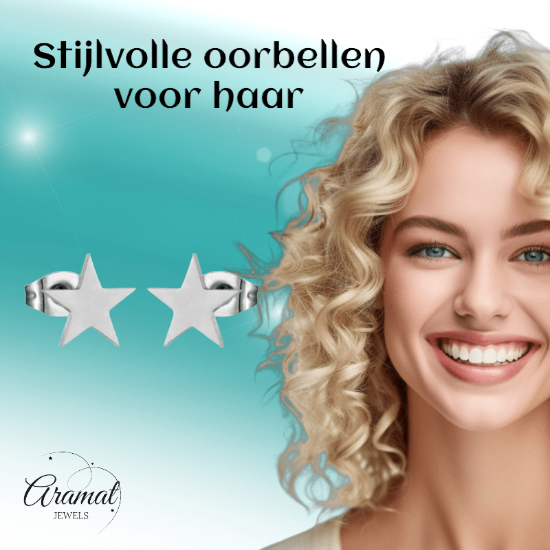 Grote zilverkleurige ster oorstekers – 10mm - Aramat Jewels - Oorbellen - cadeautip