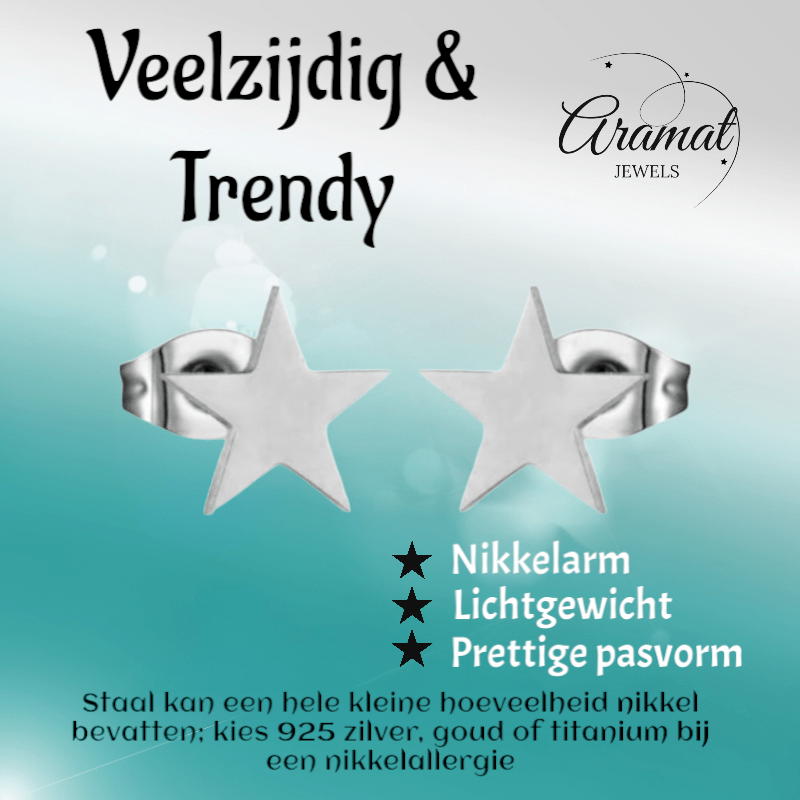 Grote zilverkleurige ster oorstekers – 10mm - Aramat Jewels - Oorbellen - cadeautip