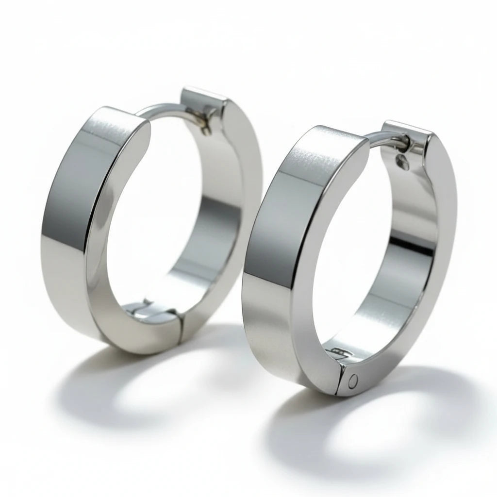 Stainless Steel Huggies Earrings Silver Color 17x4mm - Thick Hoops Unisex 