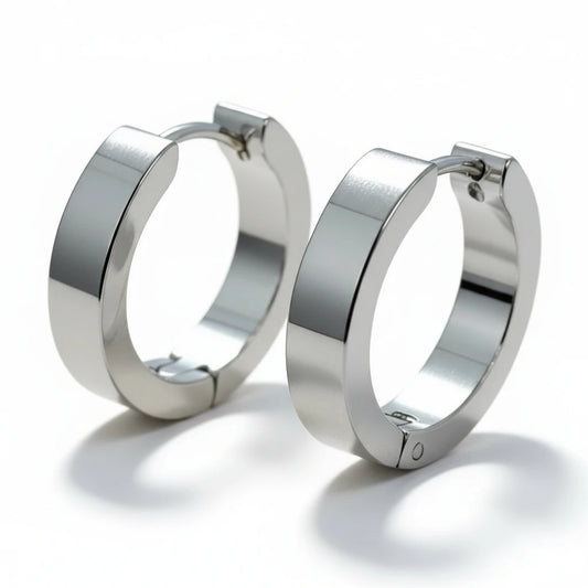 Stainless Steel Huggies Earrings Silver Color 17x4mm - Thick Hoops Unisex 