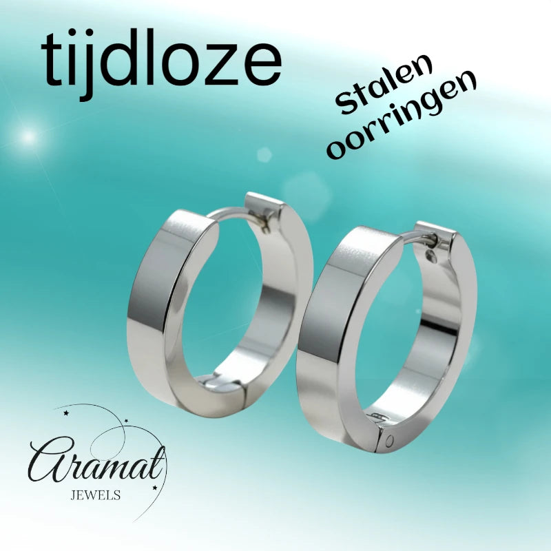 Stainless Steel Huggies Earrings Silver Color 17x4mm - Thick Hoops Unisex 