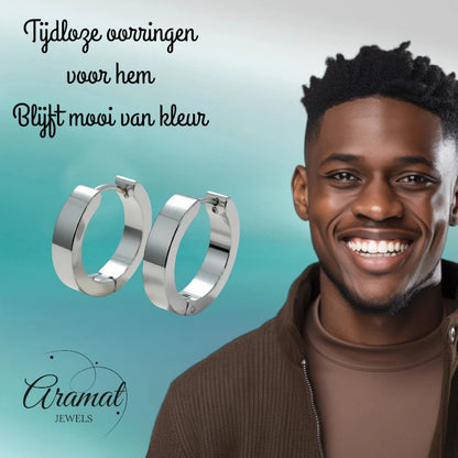 Stainless Steel Huggies Earrings Silver Color 17x4mm - Thick Hoops Unisex 