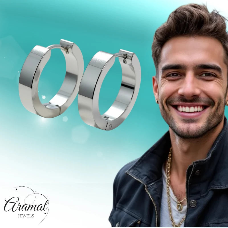 Stainless Steel Huggies Earrings Silver Color 17x4mm - Thick Hoops Unisex 