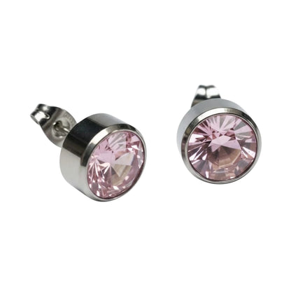 Stud Earrings – Steel Crystal Pink Silver Color (10mm) 