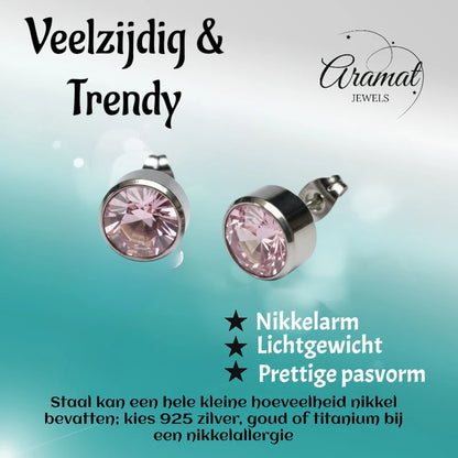 Stud Earrings – Steel Crystal Pink Silver Color (10mm) 