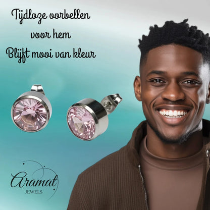 Stud Earrings – Steel Crystal Pink Silver Color (10mm) 