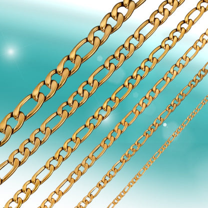 Stainless Steel Figaro Chain Gold Color 50-60cm - Classic Link Chain
