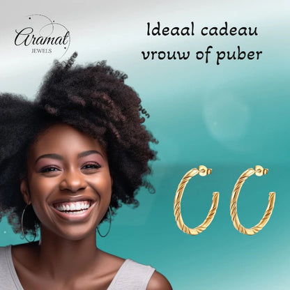 Halve Oorringen RVS Goudkleur 30mm - oor6384 - 22969 - Oorbellen kopen# - 30mm - alles - cadeau