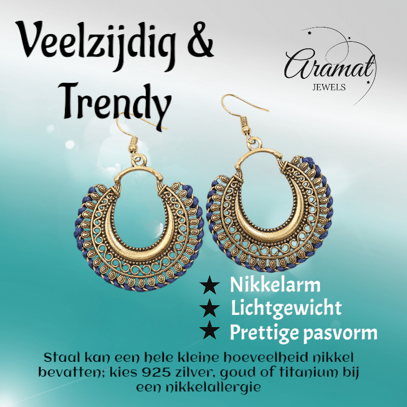 Handgemaakte Boho Oorhangers – Donkerblauw Touw – 60x40mm - oor2975 - Oorhangers kopen# - 60mm - alles - blauw