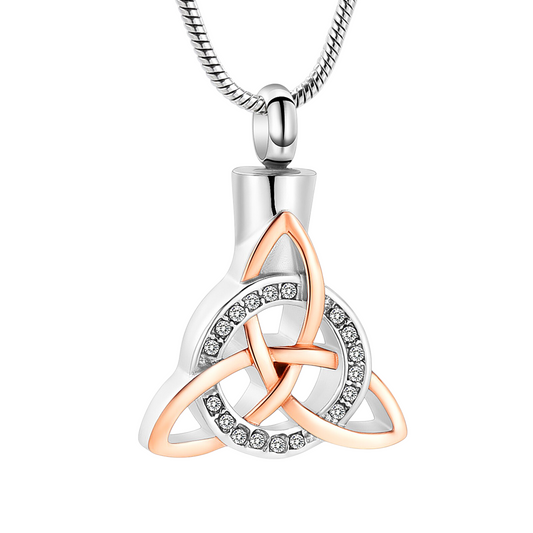 Celtic ash pendant steel triquetra with crystal