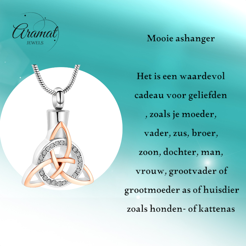 Celtic ash pendant steel triquetra with crystal