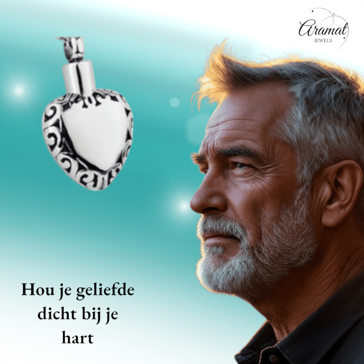 Hart ashanger met sierlijke rand – zilverkleurig - Aramat Jewels - Gedenkhangers - cadeautip