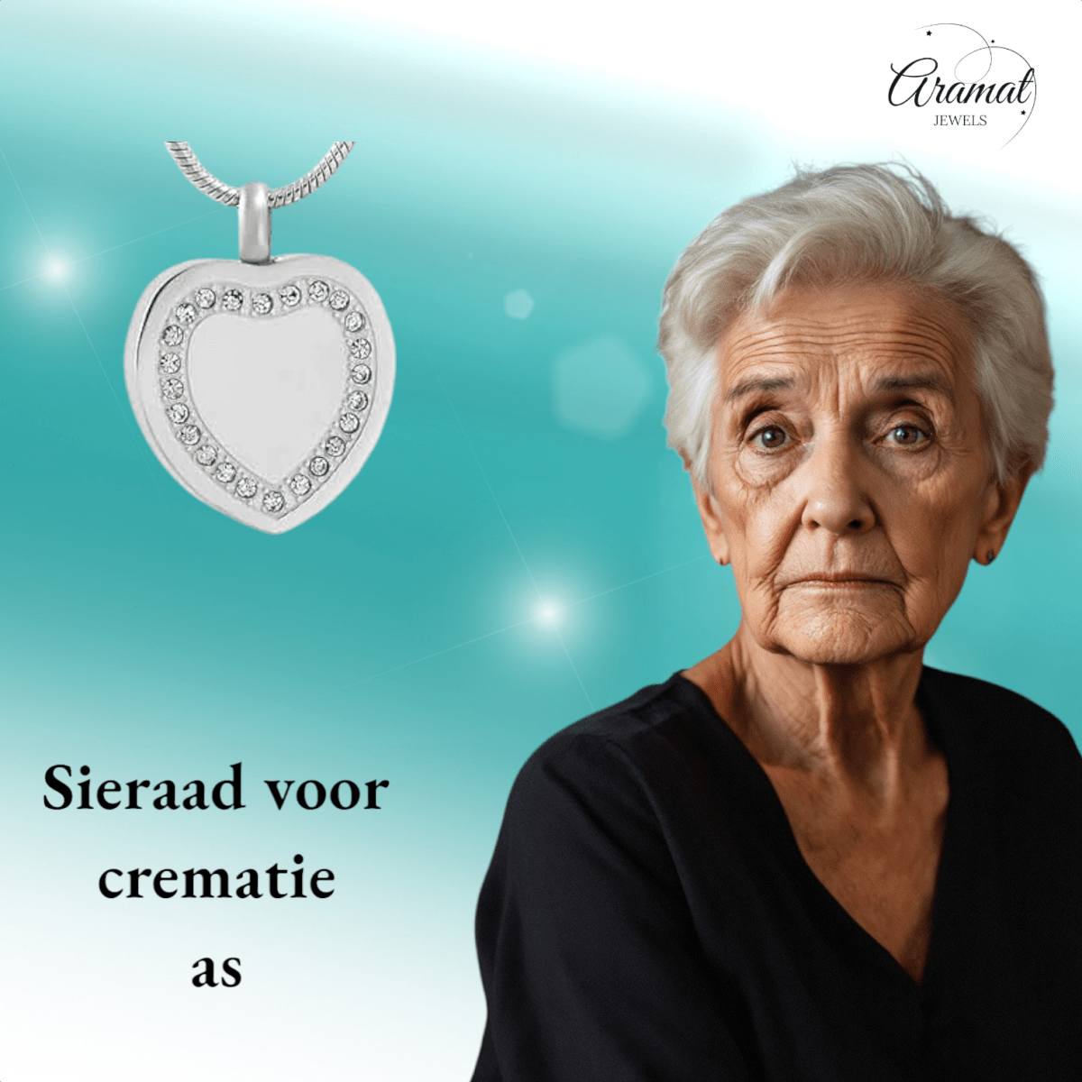 Hart ashanger met zirkonia rand – zilverkleurig - Aramat Jewels - Gedenkhangers - cadeautip