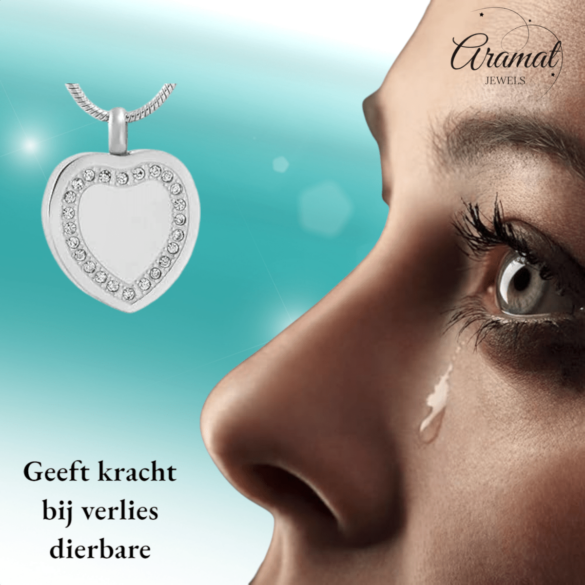 Hart ashanger met zirkonia rand – zilverkleurig - Aramat Jewels - Gedenkhangers - cadeautip