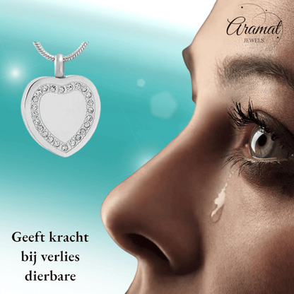 Hart ashanger met zirkonia rand – zilverkleurig - Aramat Jewels - Gedenkhangers - cadeautip