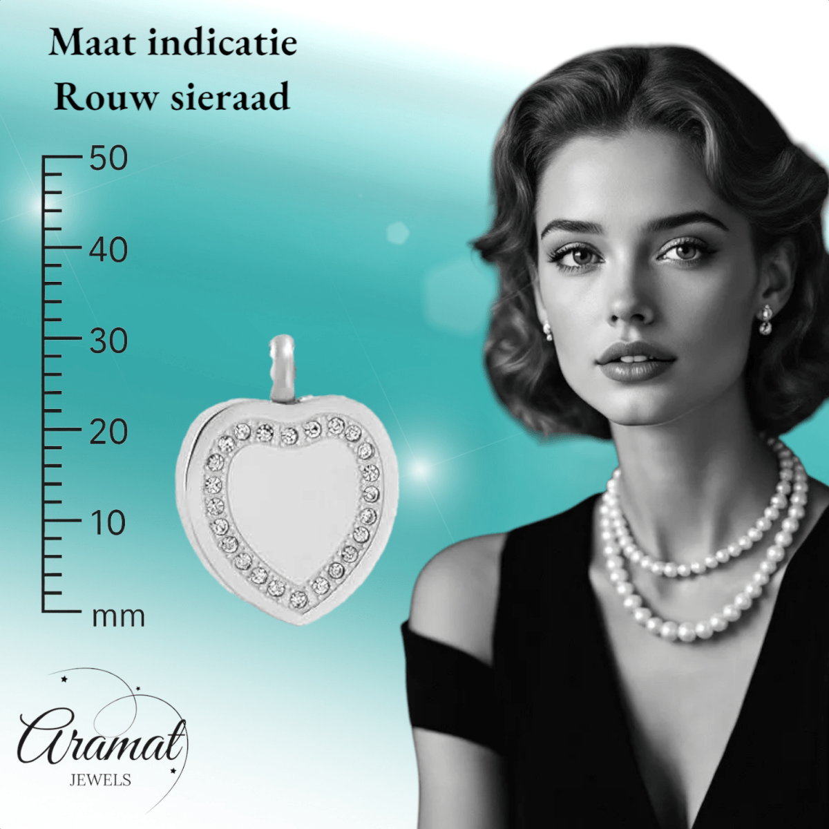 Hart ashanger met zirkonia rand – zilverkleurig - Aramat Jewels - Gedenkhangers - cadeautip