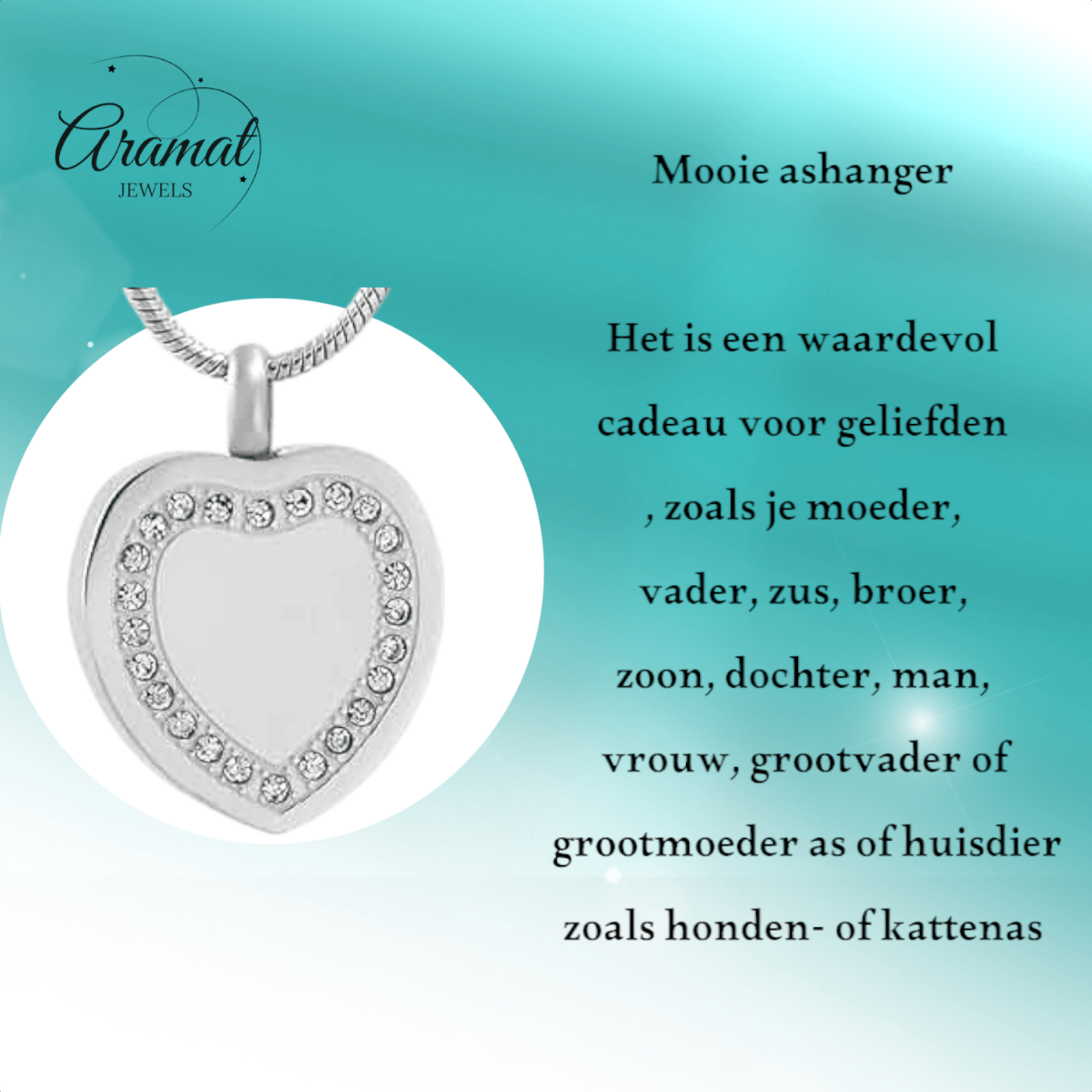 Hart ashanger met zirkonia rand – zilverkleurig - Aramat Jewels - Gedenkhangers - cadeautip