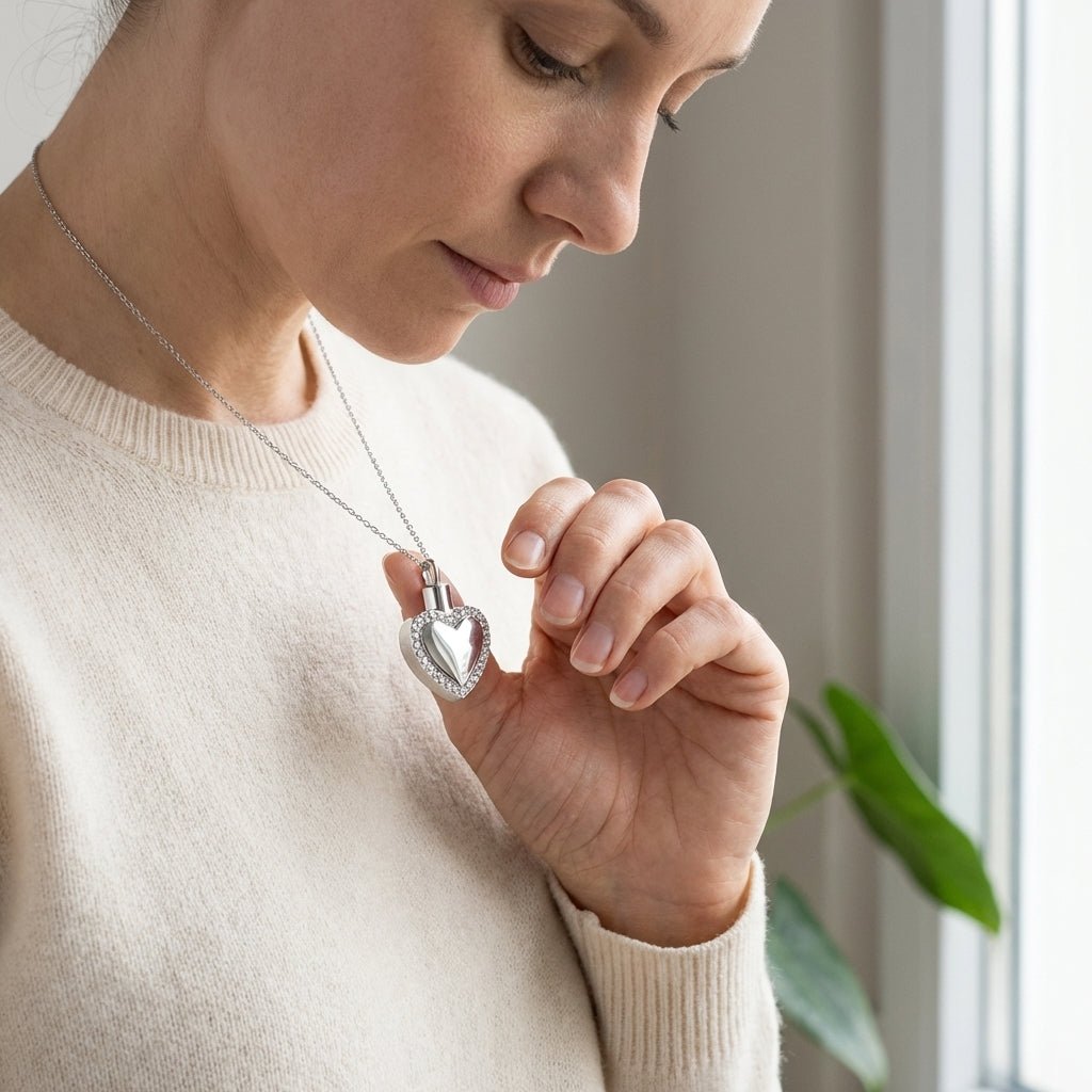 Hart ashanger met zirkonia – zilverkleurig staal - Aramat Jewels - Gedenkhangers - cadeautip