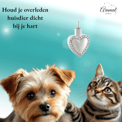 Hart ashanger met zirkonia – zilverkleurig staal - Aramat Jewels - Gedenkhangers - cadeautip