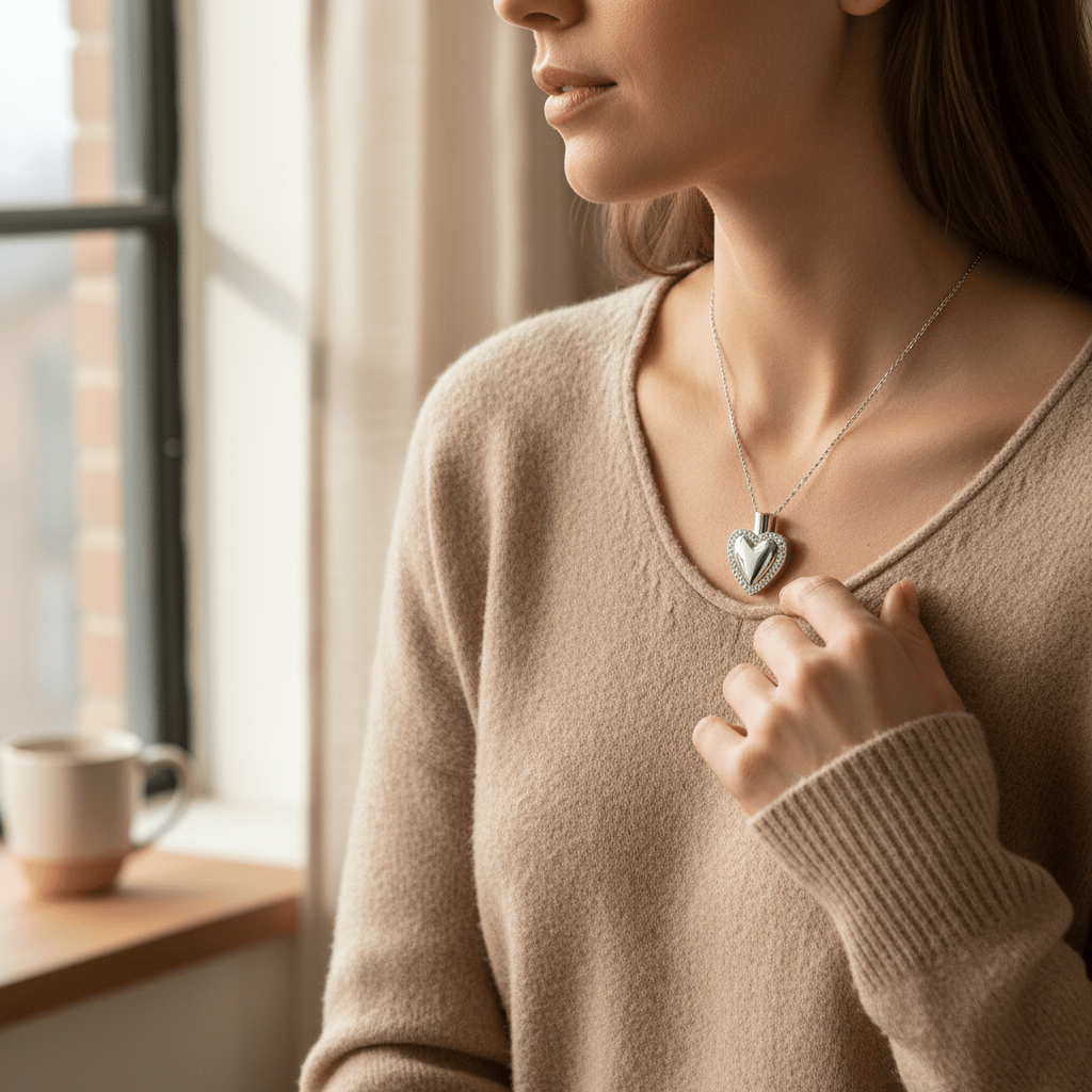 Hart ashanger met zirkonia – zilverkleurig staal - Aramat Jewels - Gedenkhangers - cadeautip