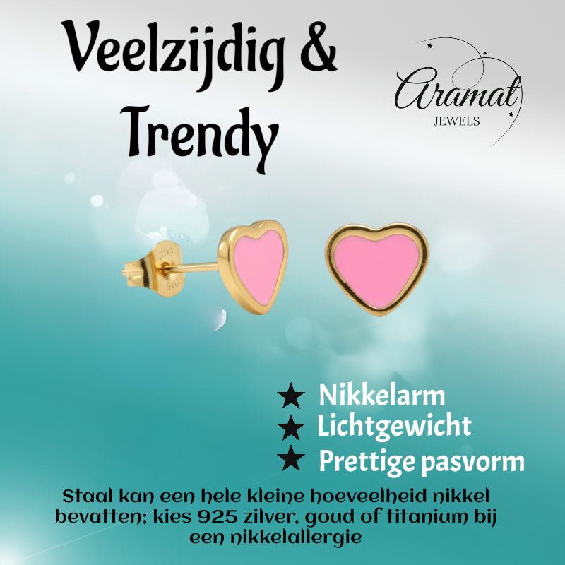 Hartjes Oorbellen In Roestvrij Staal Met Emaille - Aramat Jewels - Oorbellen - cadeautip