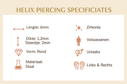 Tragus Piercing Black AB Zirconia 6mm 1.2mm