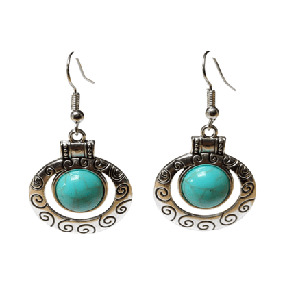 Hippe Bohemien Oorhangers met Turquoise Steen - oor6028 - Oorhangers kopen# - 50mm - alles - bali