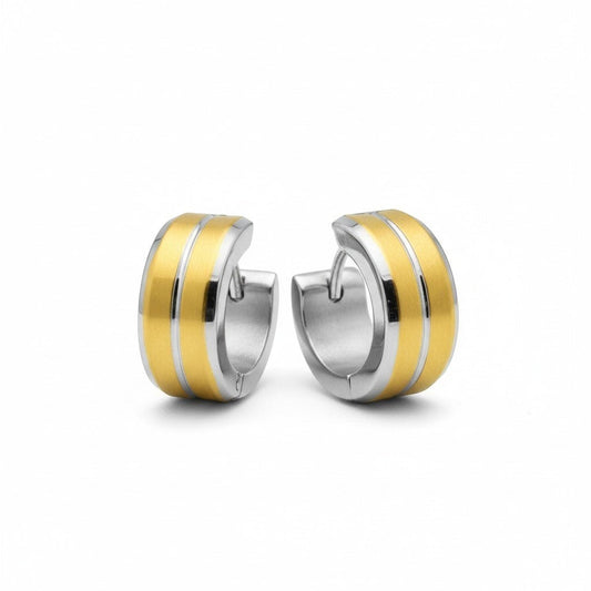 Huggies – Bicolor RVS met Goudaccent (14mm) - Aramat Jewels - Oorringen - cadeautip