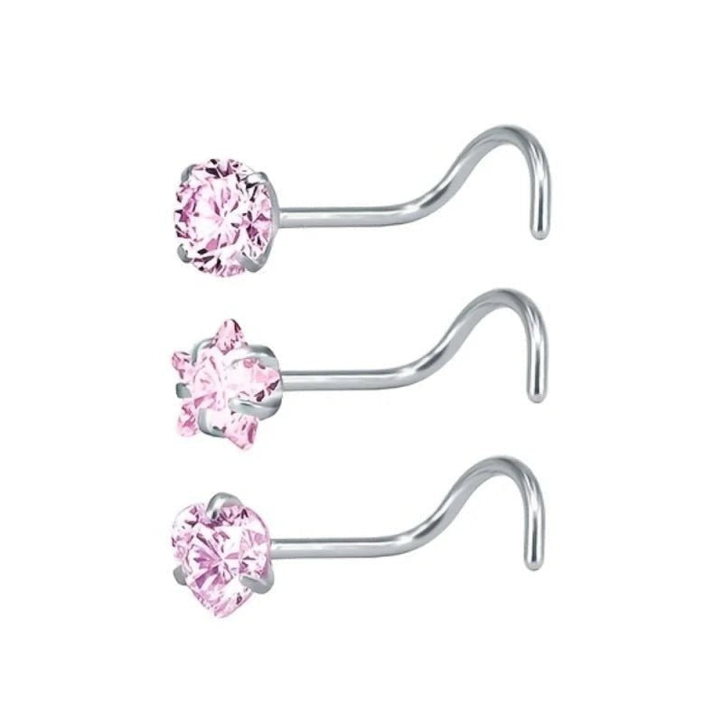 Steel Nose Piercing with Pink Zirconia