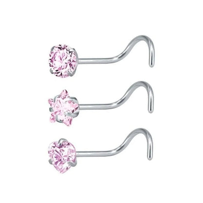 Steel Nose Piercing with Pink Zirconia