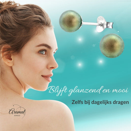 Iriserende Groene Zilveren Oorbellen - Aramat Jewels - Oorbellen - cadeautip